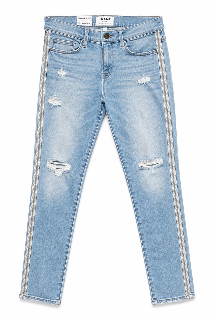 FRAME Side Hustle Jeans Women’s 26 Light Wash Distressed Skinny Stripe
